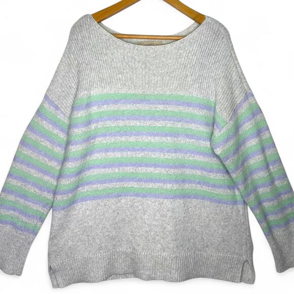 Ann Taylor LOFT Women's Striped Boat Neck Sweater XL Light Gray Mint Lavender - Picture 8 of 8